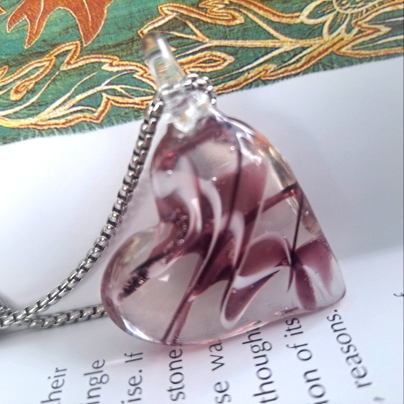 Silver tone necklace with murano glass pendant heart - Picture 4 of 5